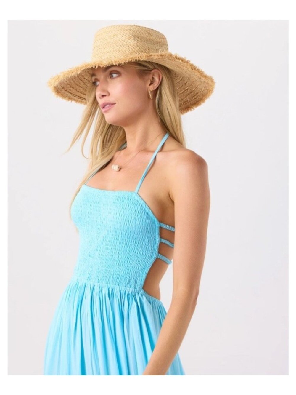 Tiare Hawaii Naia Maxi Dress Women’s O/S Peach Blue Ombre Smocked Boho Beachy - Picture 3 of 16